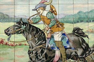 Tile Panel, Hunting Scene with Galloping Rider with Hunting Horn