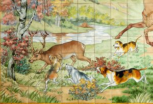 Tile Panel, Hunting Scene with Three Horsemen (Detail)