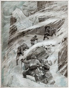 Italian Tourists Stuck in the Storm in the Italian Alps (illustration)