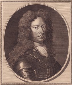 Portrait of English soldier Thomas Tollemache, copper engraving by John Goldar from painting by G Kneller by William Walcutt