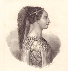 Portrait of Italian noblewoman Isotta degli Atti (circa 1432-1474), copper engraving by Caterina Piotti-Pirola by William Walcutt