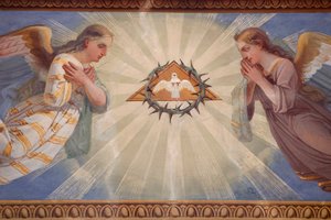 Rumilly Church. Angels and Holy Spirit. France.
