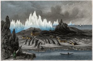 The Colony of the Moravian Brothers in Akunnat, Greenland (Lichtenfels) (Engraving)