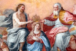 The coronation of the Virgin. Fresco. The Basilica della Santissima Annunziata del Vastato. Genoa. Italy. by . .