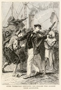 After vigorously repulsing the fellahs who offered their assistance, from Around the World in Eighty Days by Jules Verne by after Alphonse Marie de Neuville
