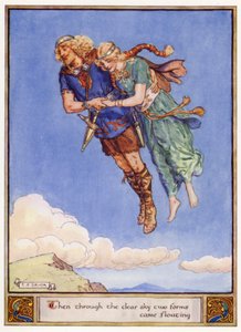 Then through the clear sky two forms came floating