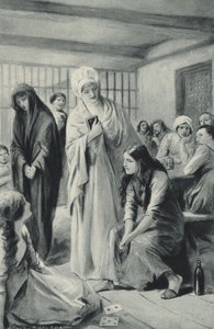 Elizabeth Fry walking freely in and out of the dungeons of Newgate by after Charles Mills Sheldon
