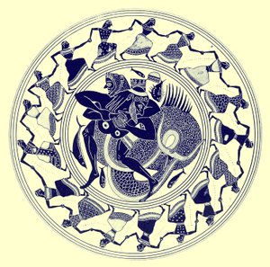 Herakles Wrestling with Triton, illustration from Greek Vase Paintings by J. E. Harrison and D. S. MacColl, published 1894