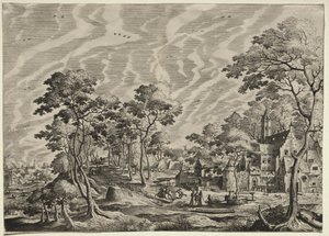Landscape with a Chateau at the right by after Hans Bol