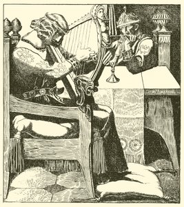 Sir Tristram harps before King Mark by after Howard Pyle