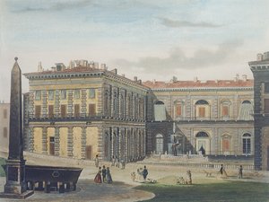 Internal Courtyard of Palazzo Pitti, Florence, Engraved by Johann Falkeisen and Coloured by L. Cherbuin by after Italian School