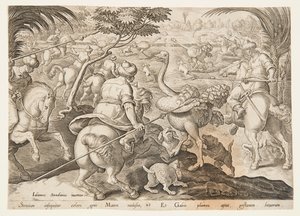 The Ostrich Hunt by after Jan van der Straet, called Stradanus