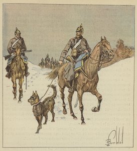 Prussian Cavalry on Reconnaissance, Preceded by Dogs on Leashes by after Louis Charles Bombled