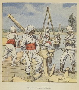 Construction of a Bridge over the Ikopa by after Louis Charles Bombled