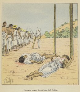 Fahavalos passing in front of their executed chiefs