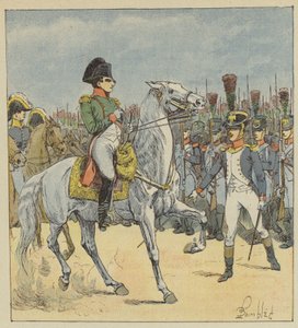 Napoleon addressed at the parade by a lieutenant by after Louis Charles Bombled