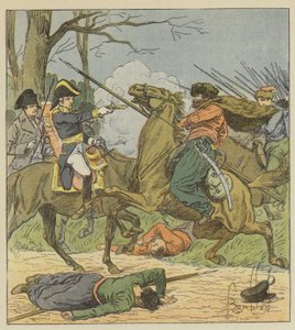 Napoleon surprised at Brienne by the Cossacks by after Louis Charles Bombled