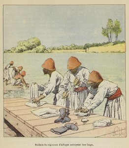 African Regiment Soldiers Cleaning Their Laundry by after Louis Charles Bombled