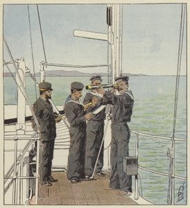 Japanese Lookouts Watching the Fleet from Port-Arthur by after Louis Charles Bombled