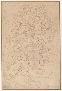 A Group of Angels in Glory by after Luca Cambiaso Italian 17th Century