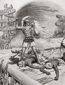 Alexander the Great fighting the Assacani at the fortified city of Massaga, India during his Indian Campaign in 326BC, from Hutchinson