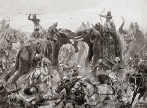 The defeat of Pulakeshin Chalukya by Narasimhavarman I at Badami in 642 AD, from Hutchinson