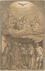 The Virgin and Child in the Clouds with Six Saints by after Titian John Baptist Jackson