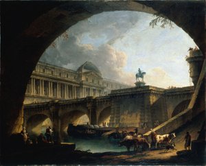 Architectural Capriccio with Buildings Inspired by the Louvre and the Pont Neuf by anonymous 