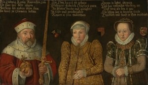 Portrait of Elector Frederick III of the Palatinate (1515-1576) with Wives Maria of Brandenburg-Kulmbach and Amalia of Neuenar by anonymous 