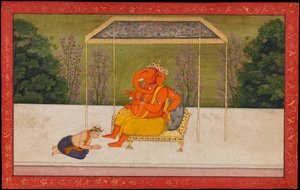 Indra Worships the Elephant-Headed God Ganesha, Seated on a Throne by anonymous 