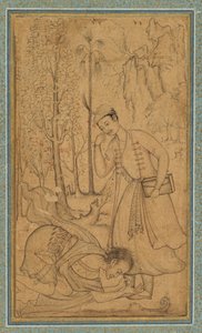 A Holy Man Prostrating Himself Before a Learned Prince by attributed to Manohar