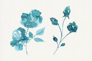 Teal Watercolor Roses by cartissi