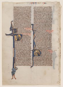 Leaf from a Latin Bible: Initial P: St. Paul with a Sword and a Book by circle or workshop of William de Brailes