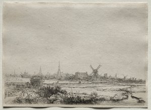 Copy of View of Amsterdam from the North West by copy after Rembrandt van Rijn