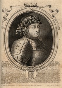 Carolingian Dynasty: Portrait of Charles III Le Gros (839-888) King of the Franks - Charles III the Fat - engraving from 
