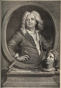 Portrait of Guillaume Coustou, French sculptor - engraving by Larmessin after J. de Lien by de Larmessin