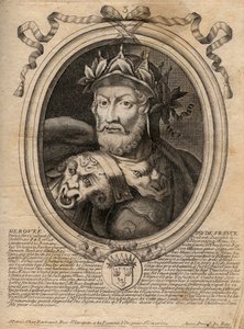 Portrait of Merovee or Merovech (d. 456) King of the Salian Franks - Portrait of Merovech (Meroveus) (d.456) King of the Salian Franks - Engraving from 