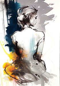 A Painting of a Woman Sitting, Serenity in Silhouette