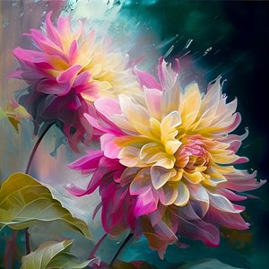 Abstract Pink Dahlias Swaying in Icy Breeze