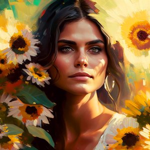Abstract Beautiful Mexican Woman & Sunflowers