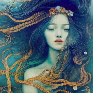 Abstract Beautiful Girl with Hair Dancing in the Wind