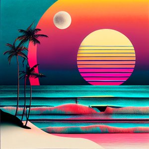 Sunset over the beach and palm trees