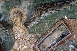 Frescoes with angel in Church of Metamorphosis tou Sotiros, Kefali, Crete, Greece by Theodore Charles Ange Coquelin