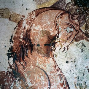 Horse, fresco in Byzantine church in Mournies, Crete, Greece by Theodore Charles Ange Coquelin