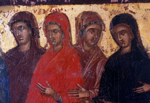 Pious women, wood panel in Byzantine church of Palea Roumata, Crete, Greece by Theodore Charles Ange Coquelin