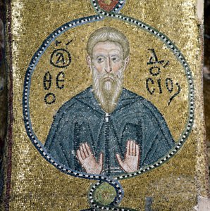 Saint, mosaic in katholikon of Nea Moni monastery by Theodore Charles Ange Coquelin
