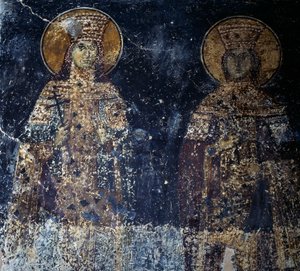 Saints, fresco in Byzantine church of Sotiras Christos, Veria, Central Macedonia, Greece
