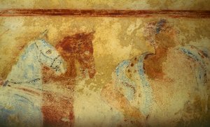 Funeral Procession with Horses and Male Figures, Fresco, Detail, Tomb of the Blue Demons, Necropolis of Tarquinia, Lazio, Italy, Etruscan Civilization, 5th Century BC by Unbekannt Unbekannt