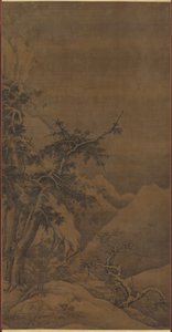 Birds in a Grove in a Mountainous Winter Landscape by possibly by Gao Tao