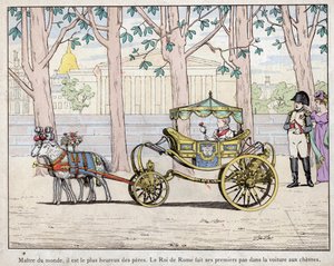 Emperor Napoleon I Bonaparte (1769-1821) with his son Prince Napoleon Francois Charles Joseph Bonaparte, who became the king of Rome Napoleon II also later called the Aiglon - Napoleon watching the King of Italy (Napoleon II) taking his first steps in a ca